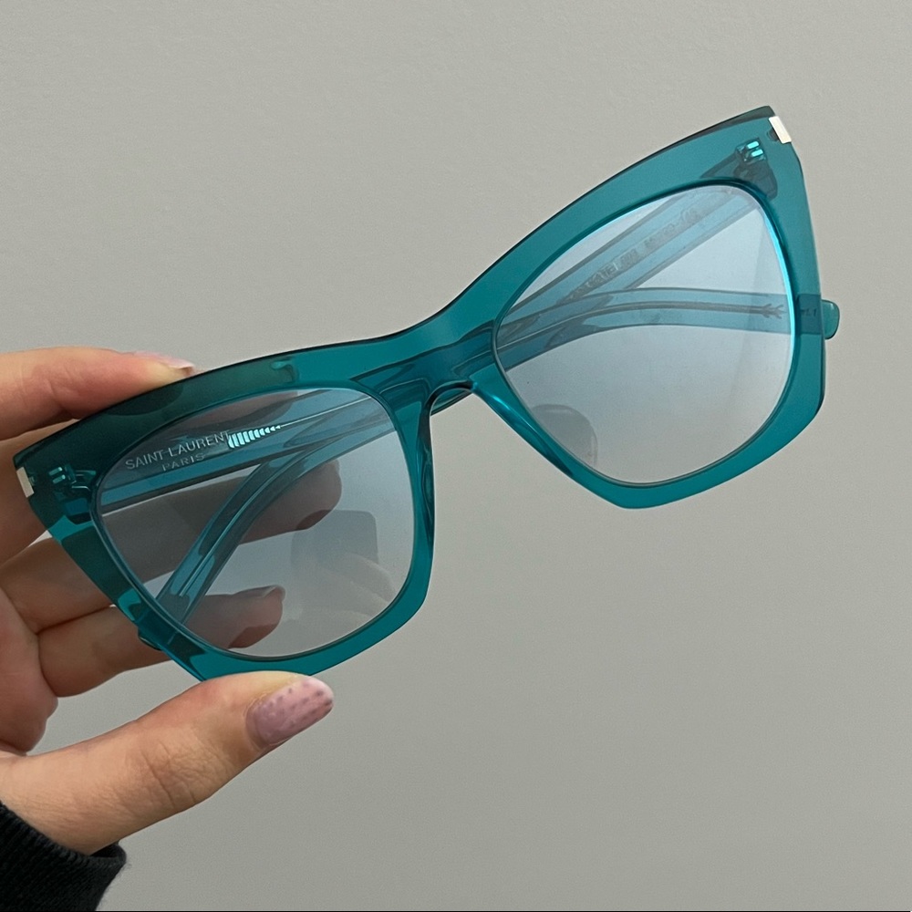 SAINT LAURENT NEW WAVE SL 214 KATE SUNGLASSES CAT EYE TRANSLUCENT TEAL